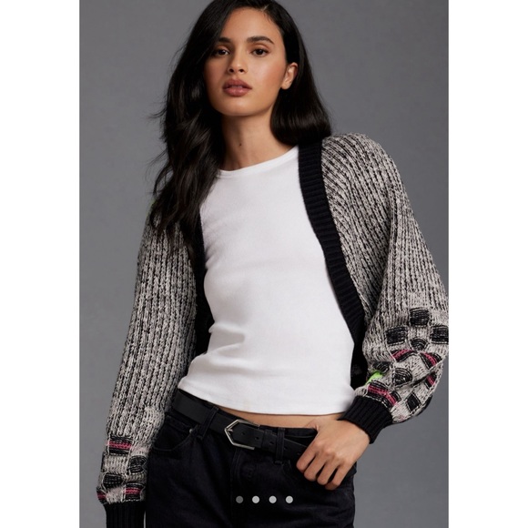 NWT Anthropologie Pilcro Checkerboard Cropped Cardigan Sweater - Picture 2 of 8